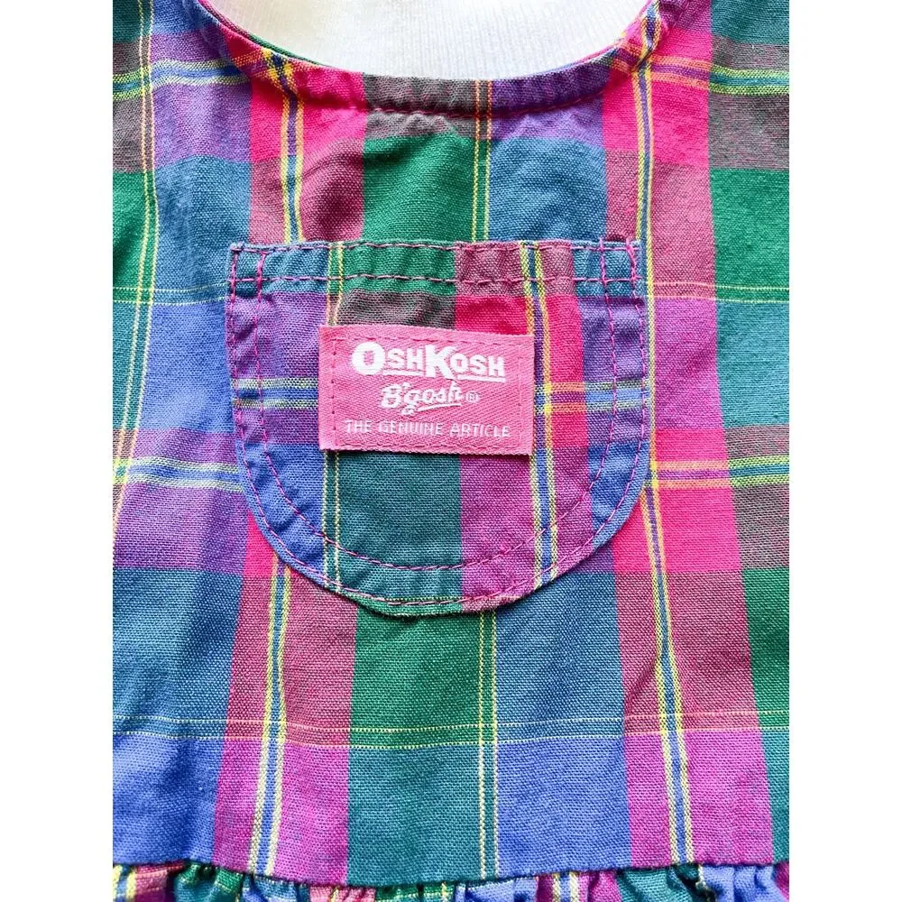 Vintage OshKosh B'Gosh Made in the USA Plaid Dress and White Long Sleeve Size 6